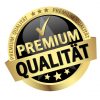 round button with banner and text Premium Qualität